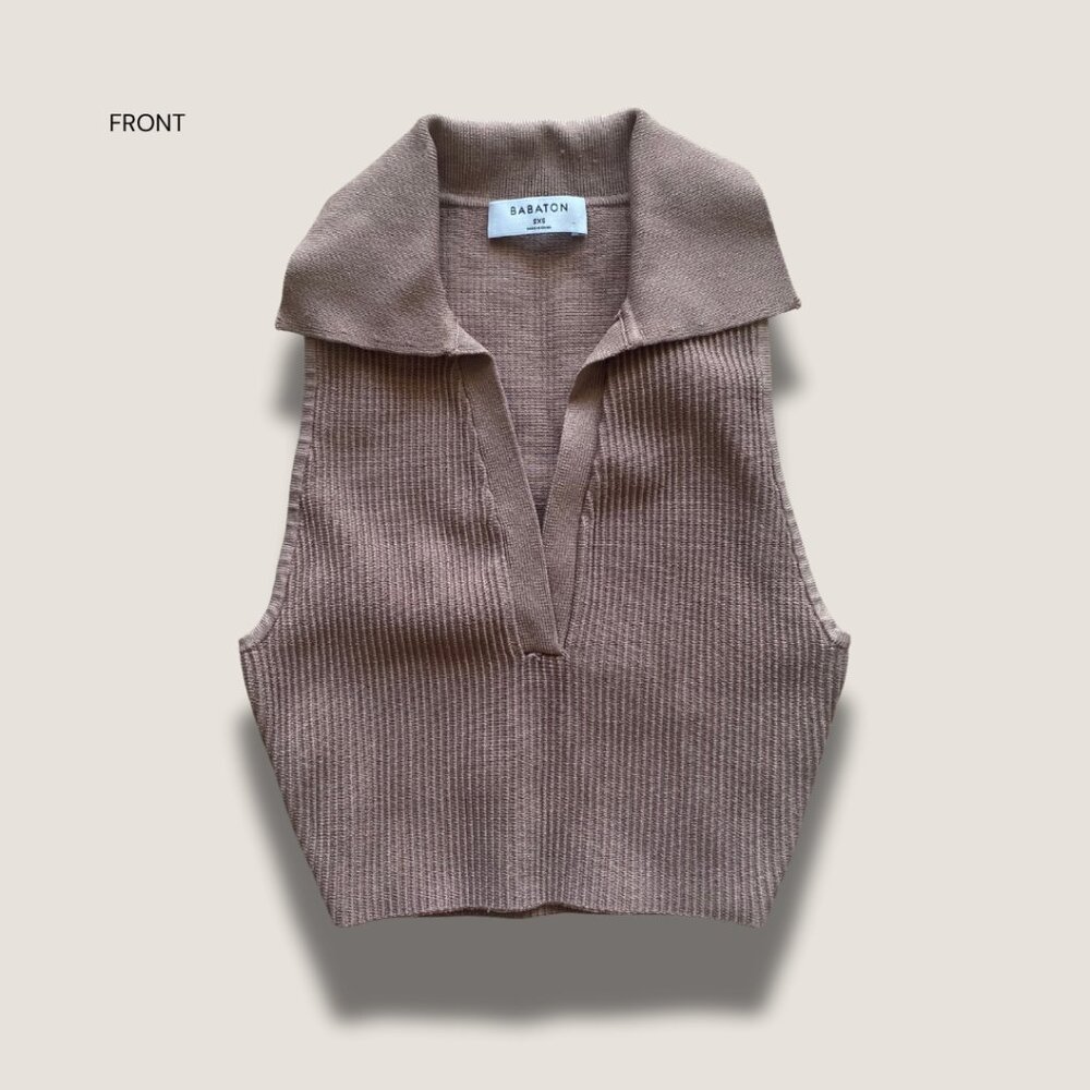 Collared Ribbed Crop Top - Picture 3 of 4